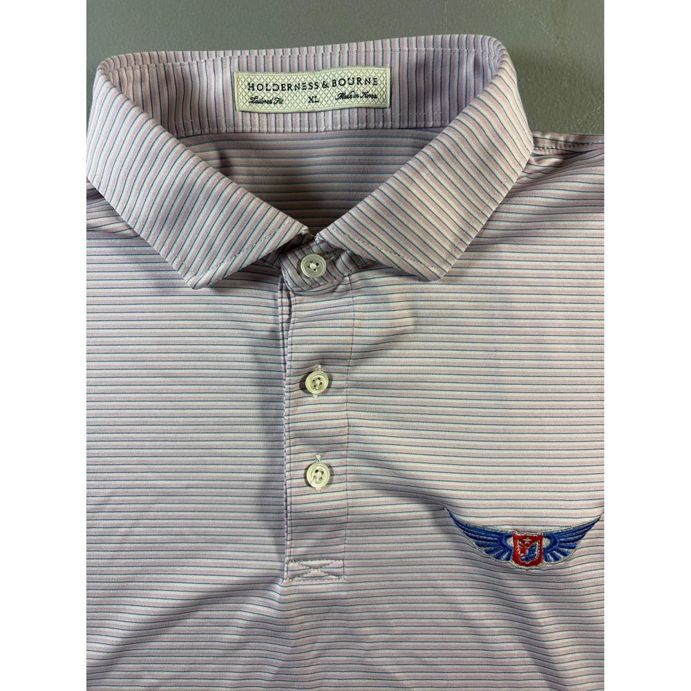 Holderness & Bourne Golf Polo Mens XL Pink Striped Tailored Fit Short Sleeve Shi